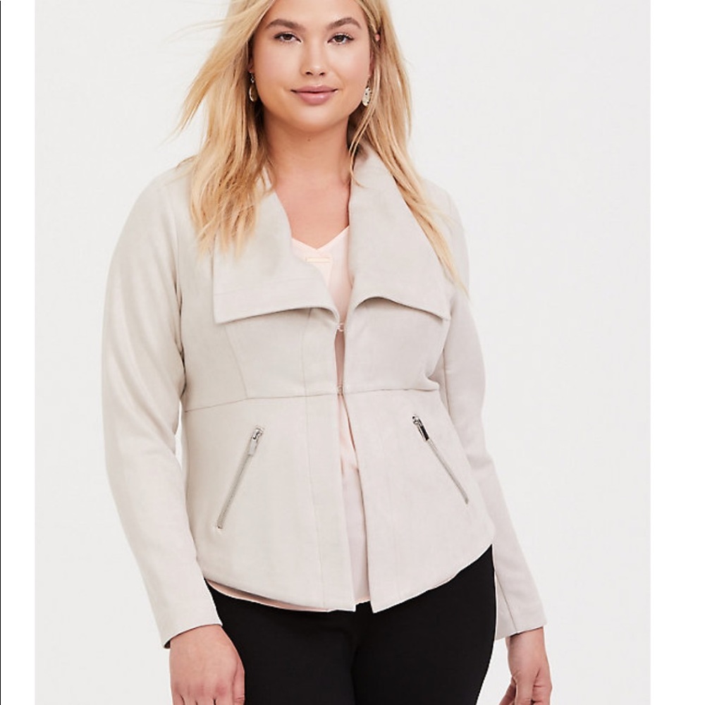Torrid 0 Ivory Faux Suede Blazer